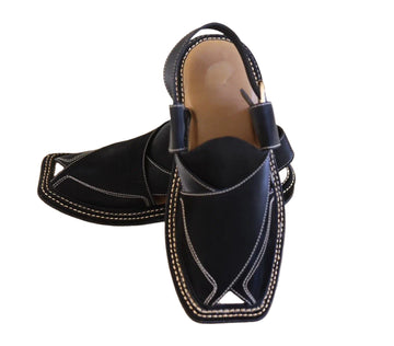 Men's Premium Black Genuine Leather | Peshawari Handmade chappal