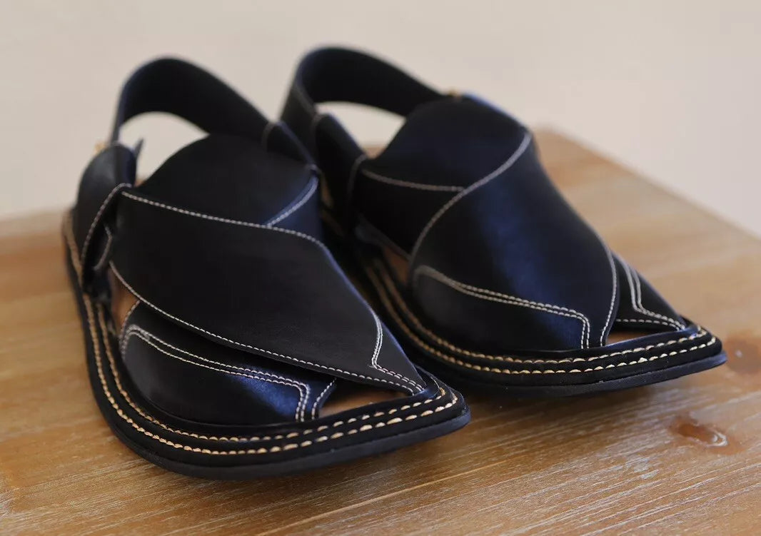 Men's Premium Black Genuine Leather | Peshawari Handmade chappal